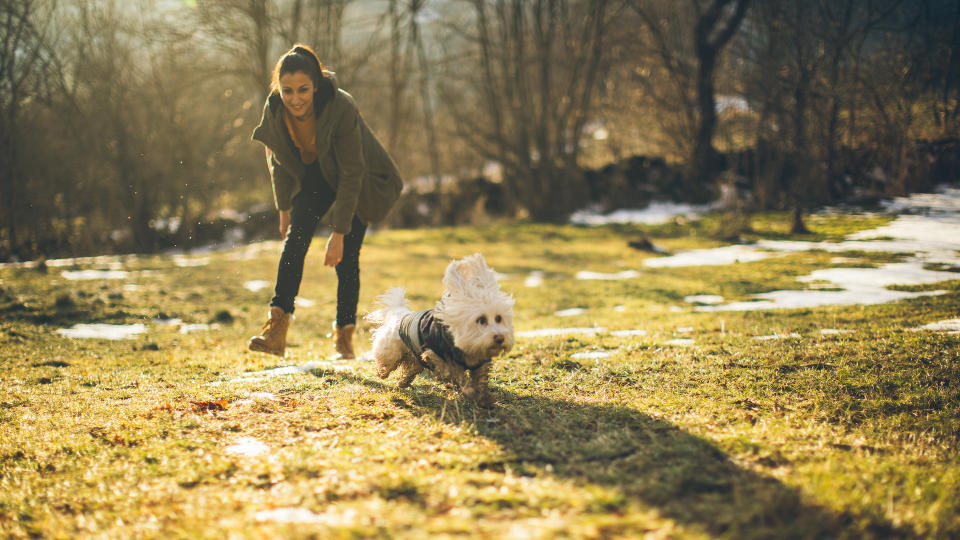 Lady playing with her dog