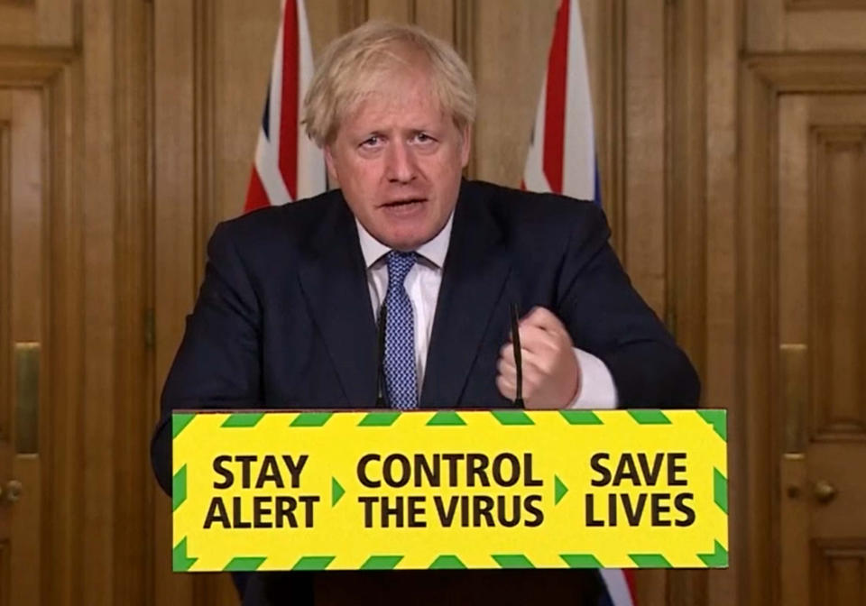 Prime Minister Boris Johnson speaking during a media briefing in Downing Street, London, on coronavirus (COVID-19). (Photo by PA Video/PA Images via Getty Images)