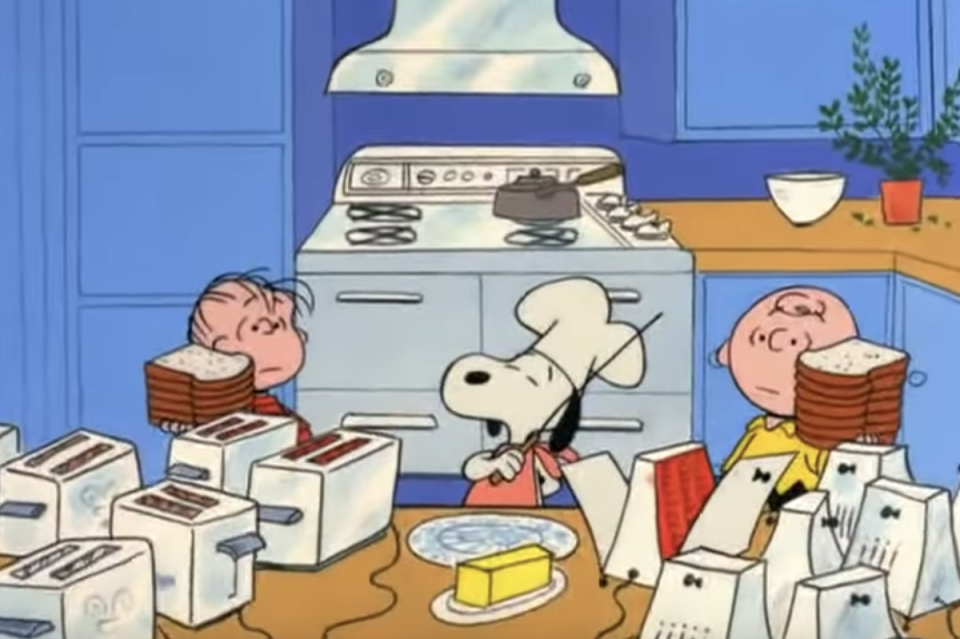 3. A Charlie Brown Thanksgiving (1973): This Emmy-winning short first aired in 1973 and has become a Thanksgiving staple. If you’ve experienced a kitchen disaster at any point during the day, you might relate to Charlie Brown, Linus, Snoopy and Woodstock’s efforts to put together a feast despite their total lack of cooking skills. A Charlie Brown Thanksgiving is airing on Wednesday 27 November on ABC, and the programme is also available to stream on Vudu and Amazon Prime. (YouTube / United Feature Syndicate)