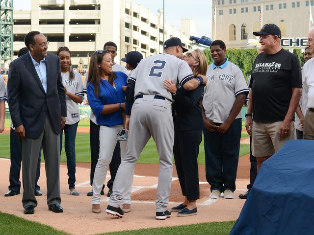 <p>Mark Cunningham/MLB Photos/Getty</p> Derek Jeter and his mother Dorothy Jeter during a pre-game ceremony in 2014