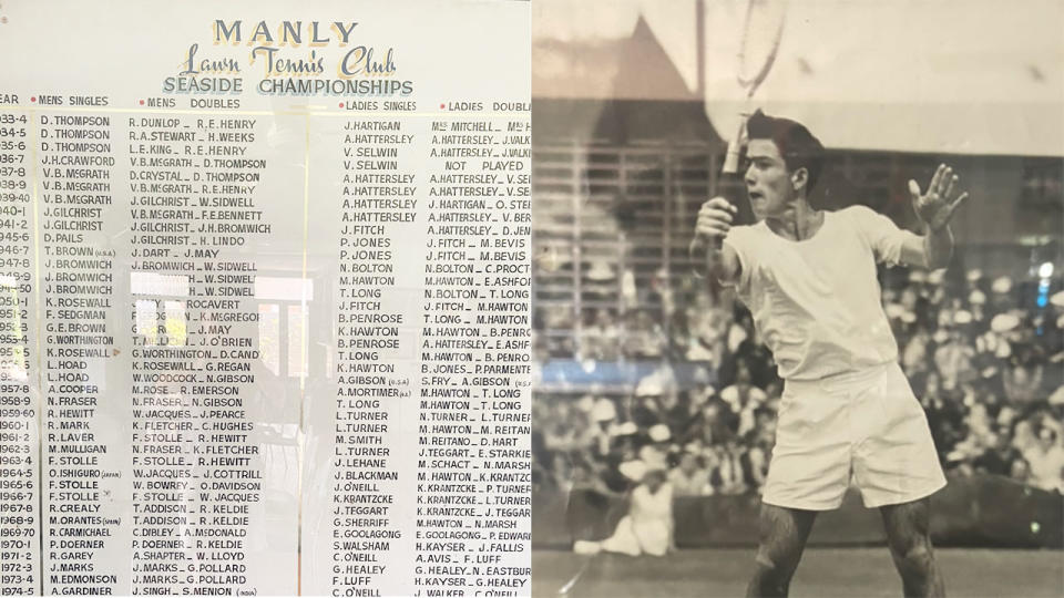 The Manly Lawn Tennis Club has hosted some of the biggest legends in Australian tennis such as Ken Rosewall (pictured right), Rod Laver and Evonne Goolagong Cawley. Pic: Supplied