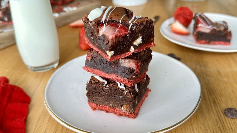 Double decker chocolate strawberry brownies