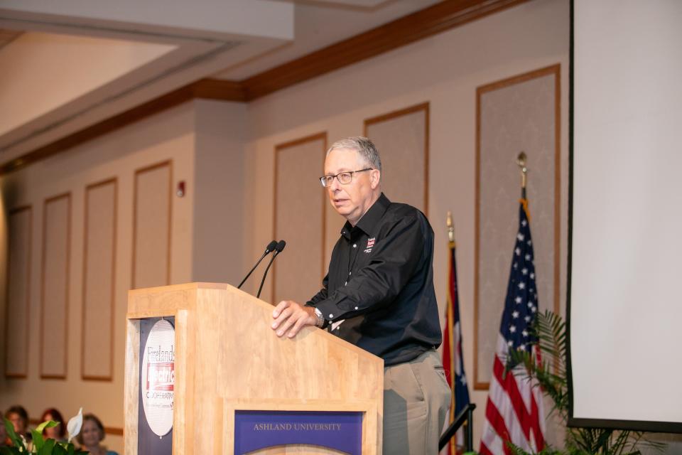 Firelands Electric Co-op General Manager Dan McNaull addressed the crowd regarding reliability during the cooperative’s annual meeting.