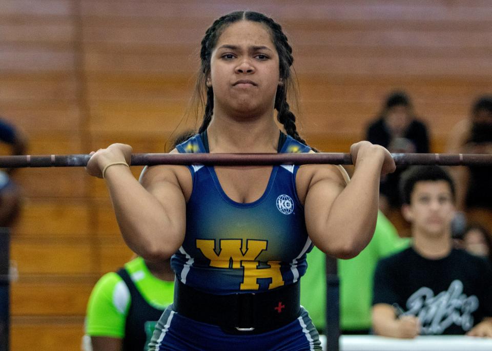 Winter Haven's Alyvia Logan won the 183-pound class on Saturday at the Class 3A, District 10 girls weightlifting meet at Winter Haven High School.