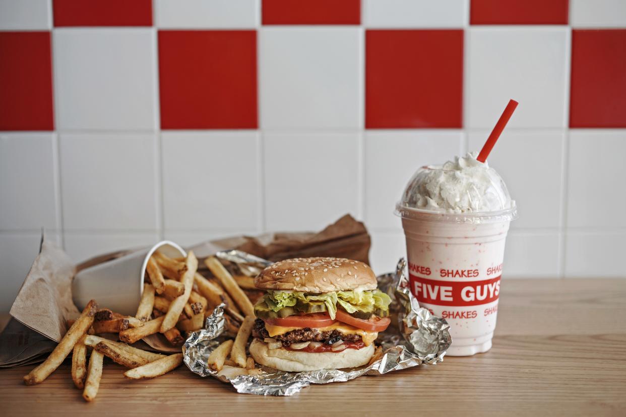 Five Guys fries, burger and strawberry milkshake. (PHOTO: Five Guys)