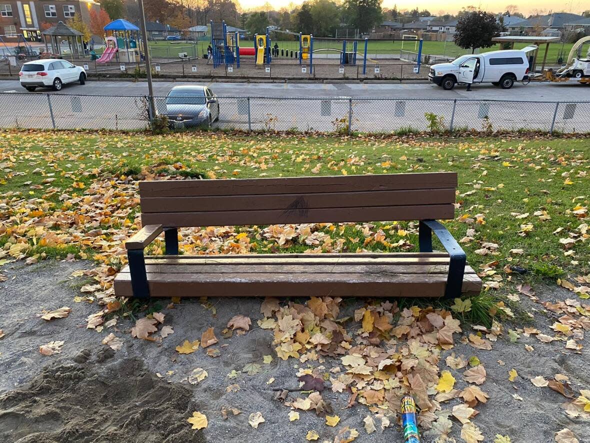 Jane and Finch resident Caitlin Arizala says it's been frustrating to see a bench in Grandravine Park in a state of disarray for over five years while seeing a nearby private park 