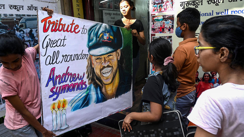 Tributes for Andrew Symonds came from across the world after his tragic death last weekend, with fans in India paying their respects. (Photo by INDRANIL MUKHERJEE/AFP via Getty Images)