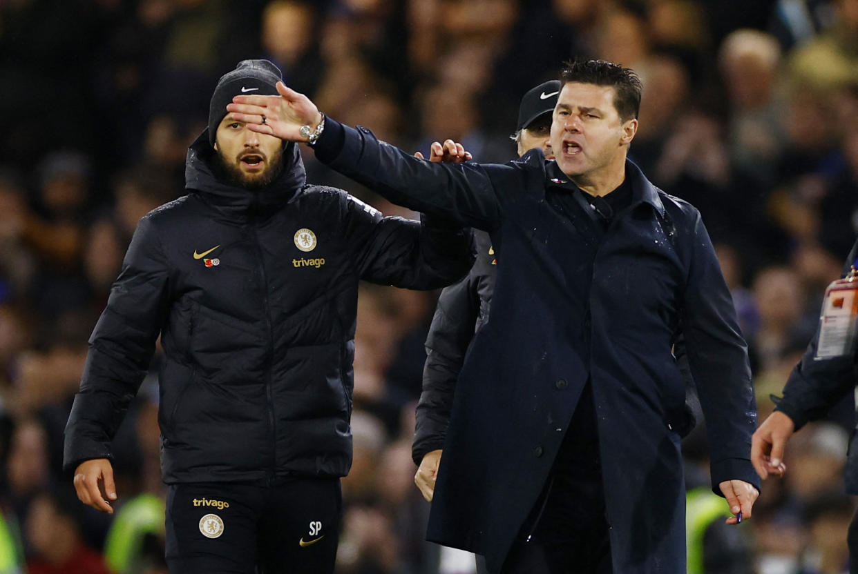 Chelsea manager Mauricio Pochettino (right) loses his temper after their English Premier League match against Manchester City.