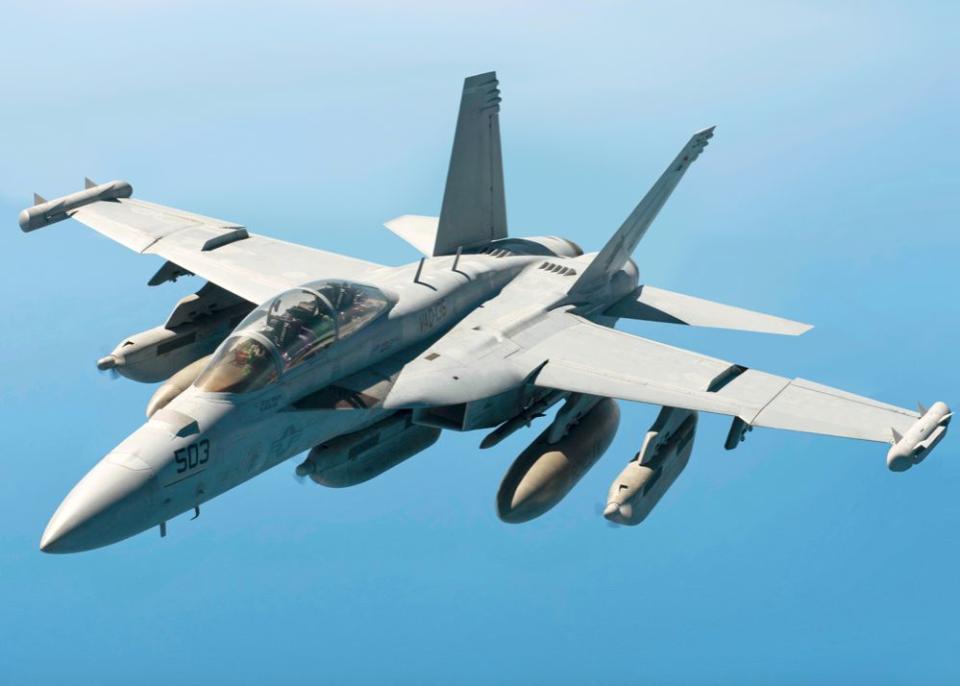 The crew of an EA-18G Growler drew the penis in the sky (Wikipedia/stock photo)