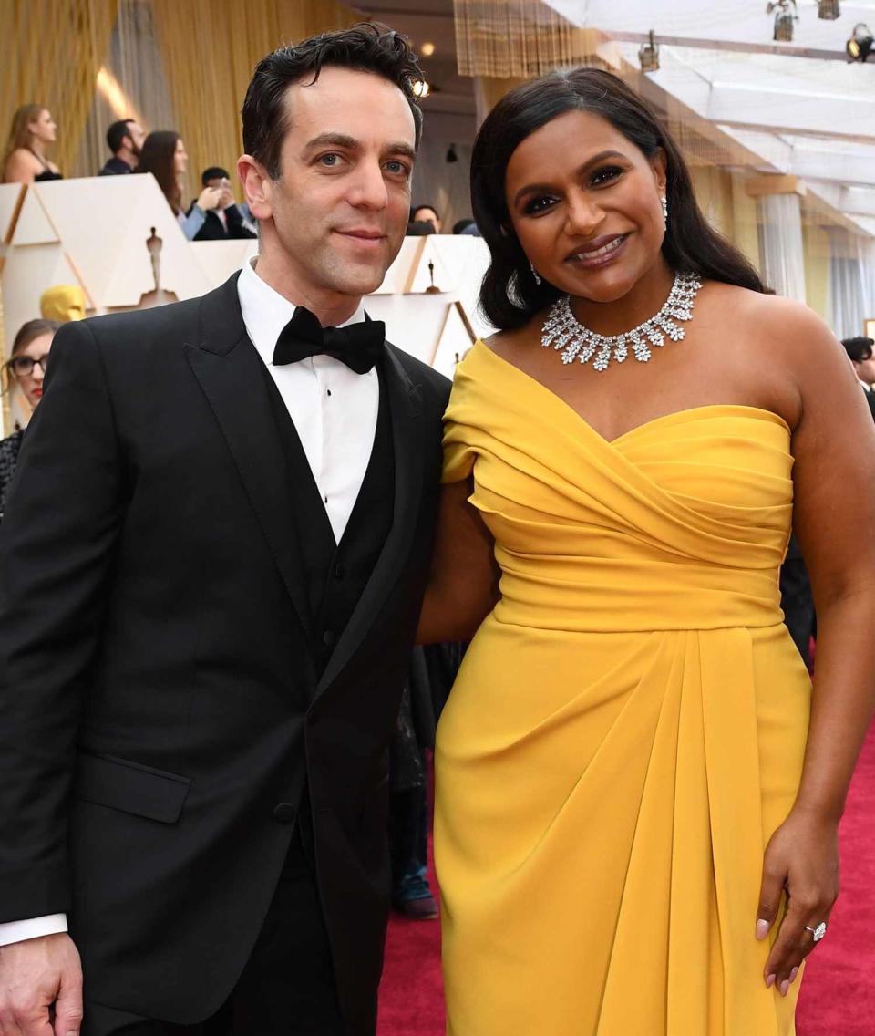 Mindy Kaling (R) and US actor BJ Novak arrive for the 92nd Oscars at the Dolby Theatre in Hollywood, California on February 9, 2020