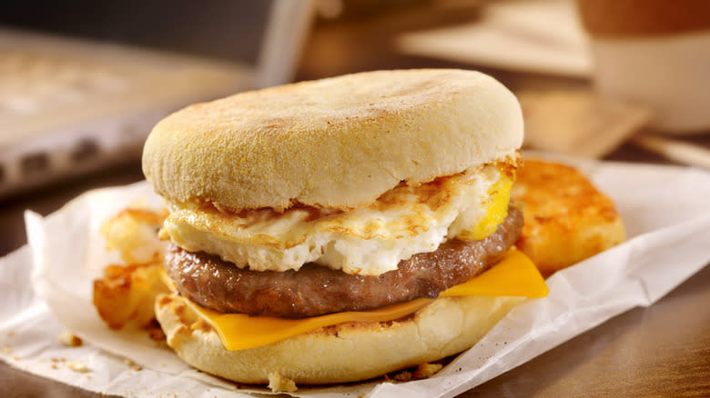 Breakfast sandwich on English muffin