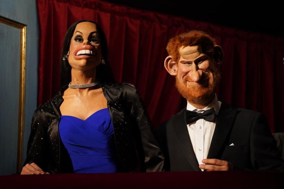 Harry and Meghan puppets at the live Spitting Image show (Birmingham Rep/PA)