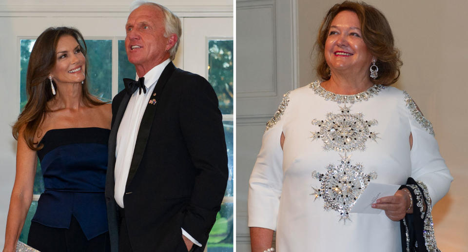 Australian golfer Greg Norman and his wife Kirsten, and mining magnate Gina Rinehart. Source: AAP