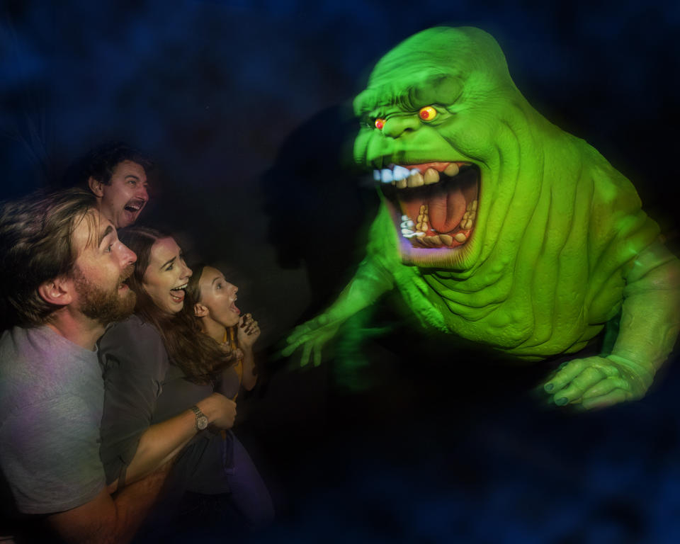 "Ghostbusters" villain Slimer scares visitors at Halloween Horror Nights at Universal Studios Hollywood. (Photo: David Sprague)