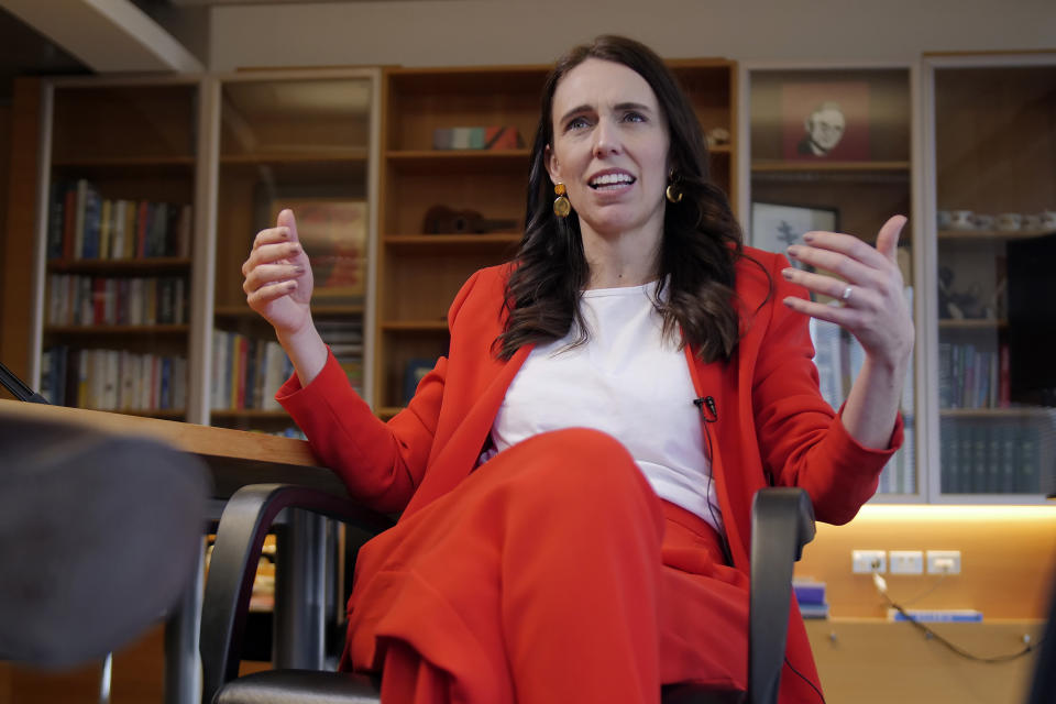 New Zealand Prime Minister Prime Minister Jacinda Ardern speaks during an interview in her office on Thursday, Dec. 8, 2022, in Wellington, New Zealand. Reflecting on her five years as New Zealand's leader Ardern says China has undoubtedly become more assertive in the region over that time, but cautioned that building relationships with small Pacific nations shouldn't become a game of one-upmanship. (AP Photo/Hans Weston)