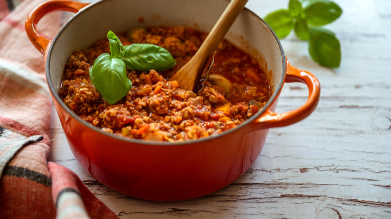 Ragù sauce in pot