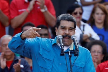 Venezuela's President Nicolas Maduro speaks during a rally to commemorate the 60th anniversary of the end of Venezuelan dictator Marcos Perez Jimenez's regime in Caracas, Venezuela January 23, 2018. REUTERS/Marco Bello