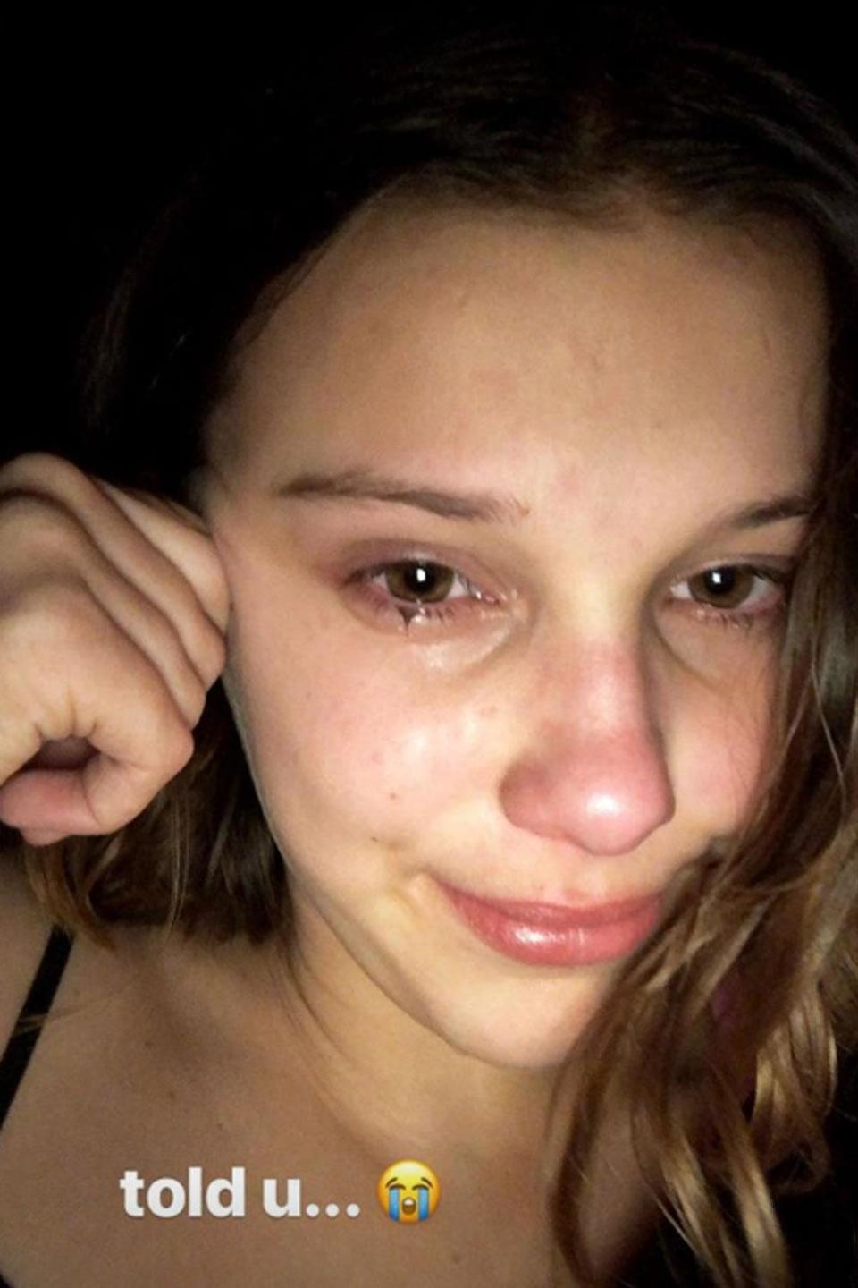 In tears: Millie Bobby Brown got emotional after finishing filming (Instagram / Millie Bobby Brown)