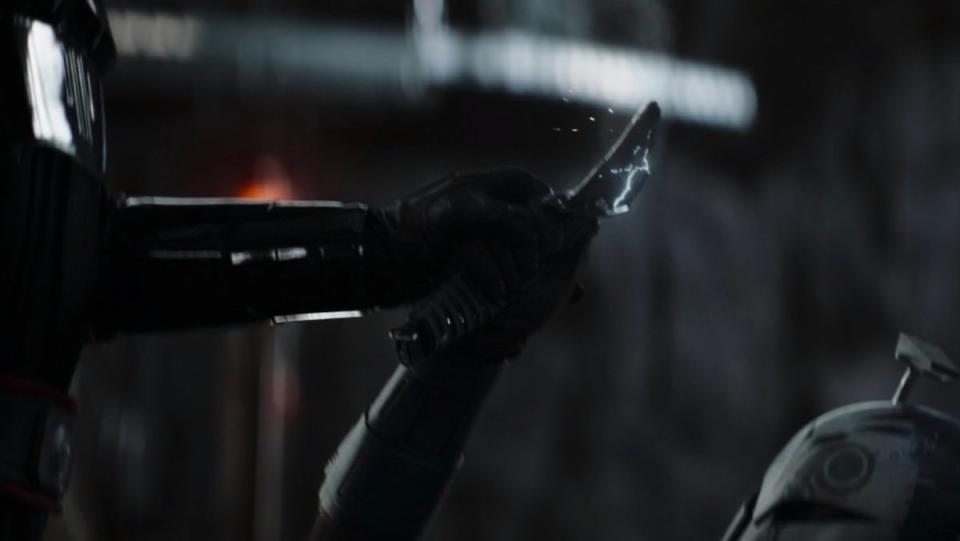 Moff GIdeon's hand crushed the Darksaber hilt held by Bo-Katan on The Mandalorian