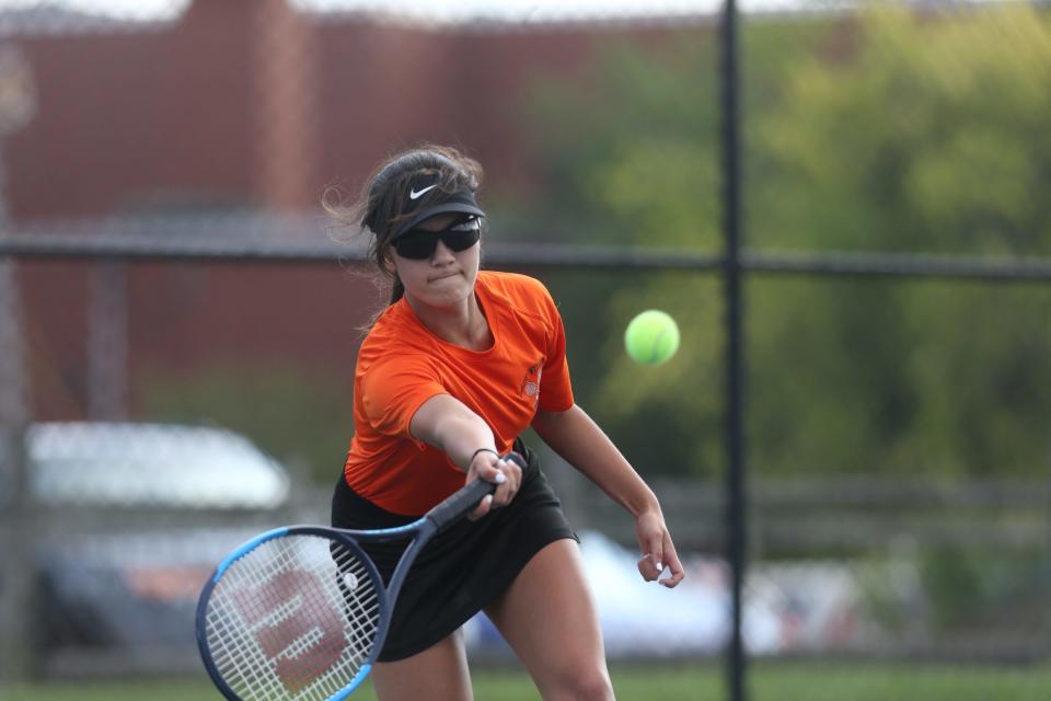 West Warwick's Tianna-Lee Keovongvichit returns a shot from her opponent Coventry's Kayleigh Reeves in girl's number 1 seed match.