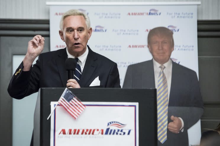 Roger Stone addresses the conservative group America First in March. He spent much of 2016 campaigning for Trump. (Photo: Michael Ares/Palm Beach Post via AP)