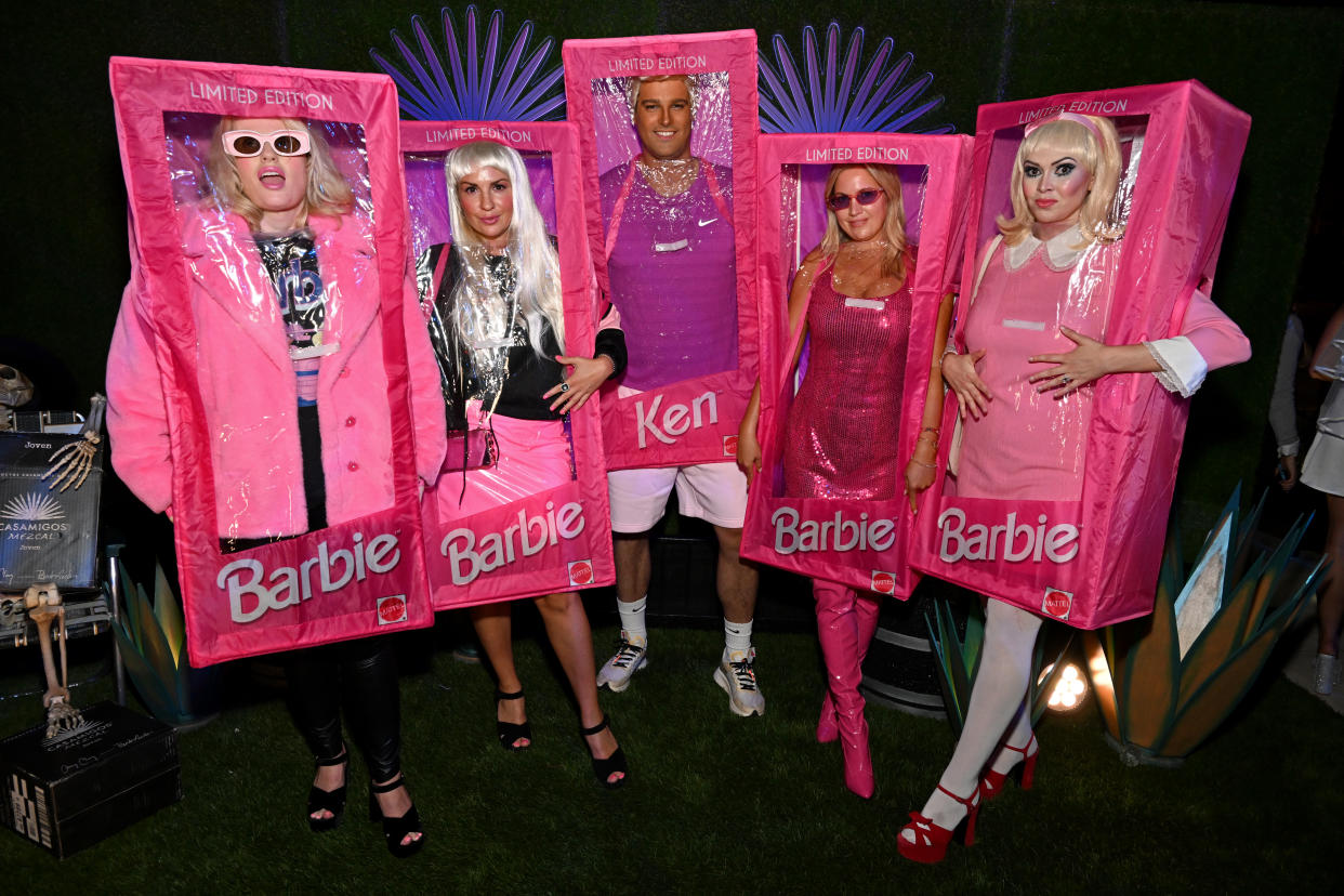 Rebel Wilson and her friends dress up like Barbie dolls for Halloween. (Photo: Michael Kovac/Getty Images for Casamigos)