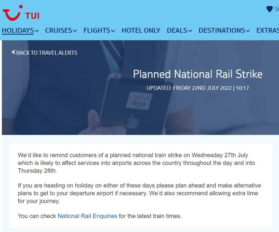 Tui is warning customers to leave extra time to reach the airport (Tui)