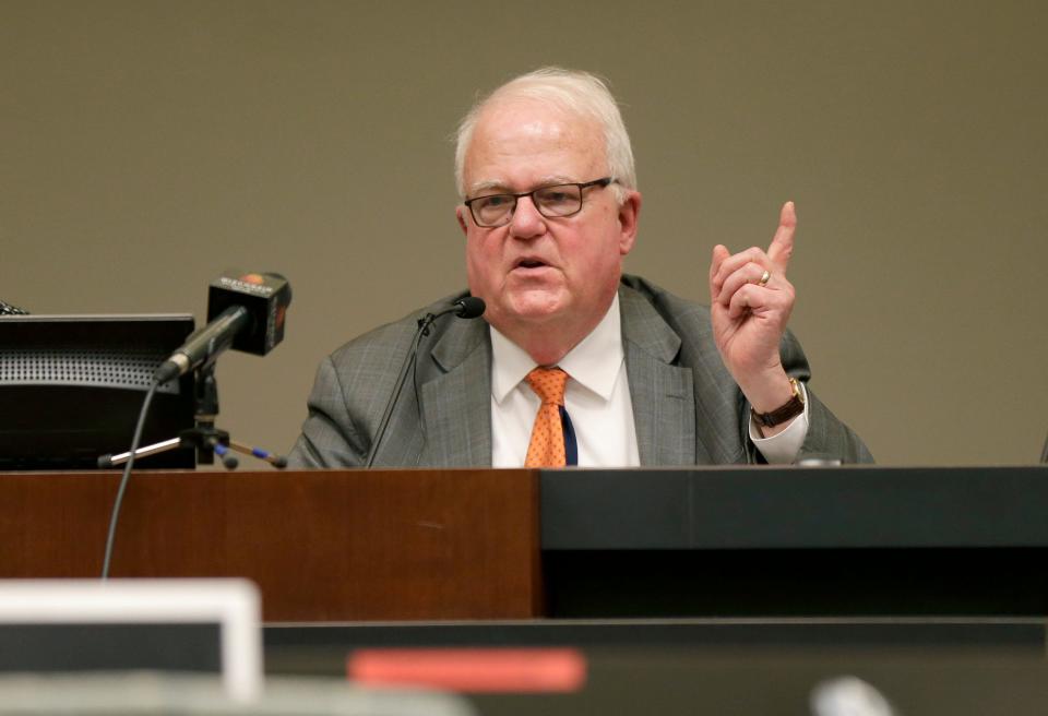 Republican Jim Sensenbrenner speaks at a town hall meeting in Menomonee Falls  on Sunday, January 29, 2017.