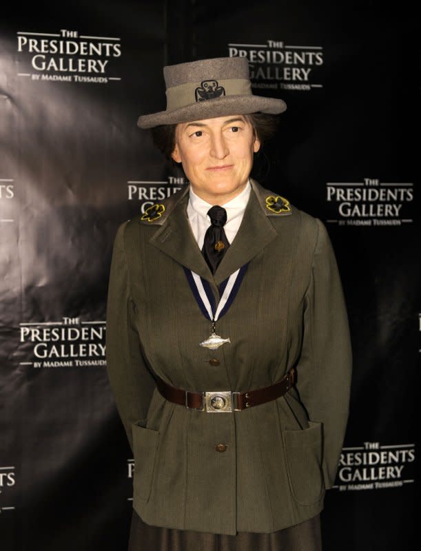 Madame Tussauds Museum unveils the wax figure of Girl Scout founder Juliette Gordon Low on May 9, 2012, in Washington, D.C. On March 12, 1912, Low organized the first Girl Scouts of America troop in Savannah, Ga. File Photo by Mike Theiler/UPI