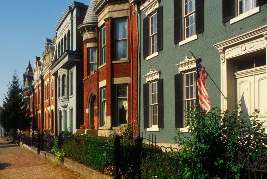 row of quaint brick homes