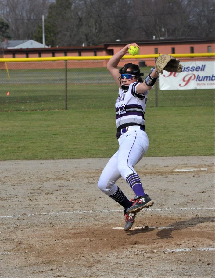Lakeview pitcher Kaitlyn Love throws home vs. Marshall in the season opener on Tuesday.
