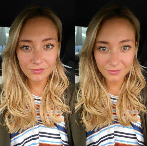 Blogger Mel Wells shared this side-by-side selfie to illustrate how the image had been 