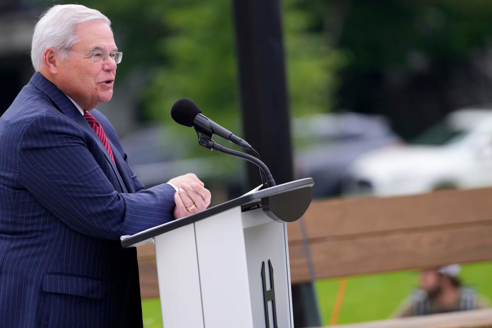 US Senator Bob Menendez is shown at the ResilienCity Park opening. The park is the largest of its kind in the state and among the biggest in the country. It is designed to detain stormwater during heavy rain and help mitigate flooding. Monday, June 12, 2023