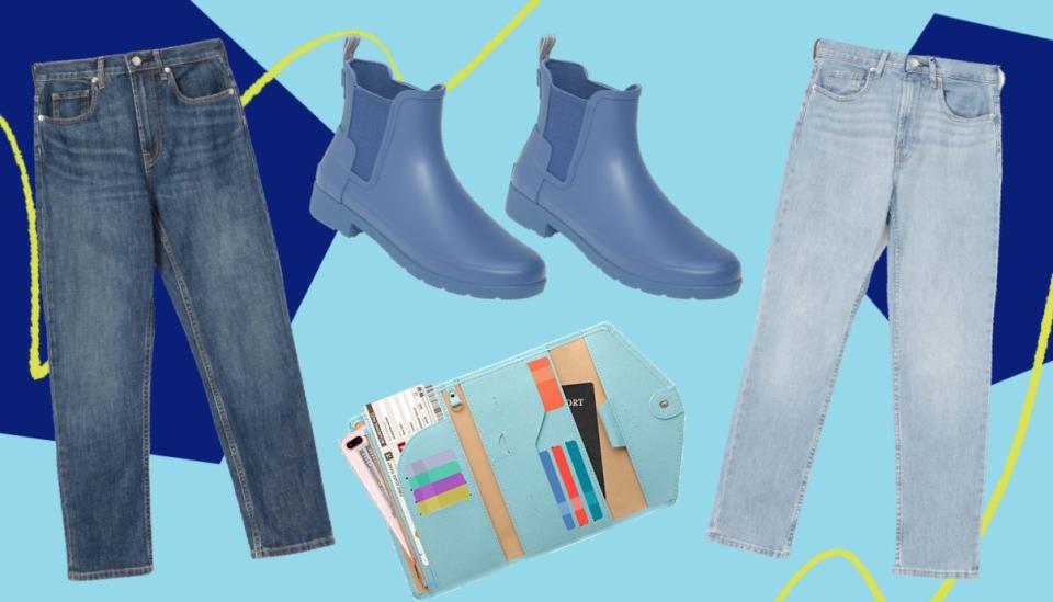 Hunter periwinkle rain boots, Everlane straight jeans and a travel wallet from Amazon&nbsp;&mdash; these are a few of HuffPost readers&rsquo; favorite things in February.&nbsp; (Photo: HuffPost )