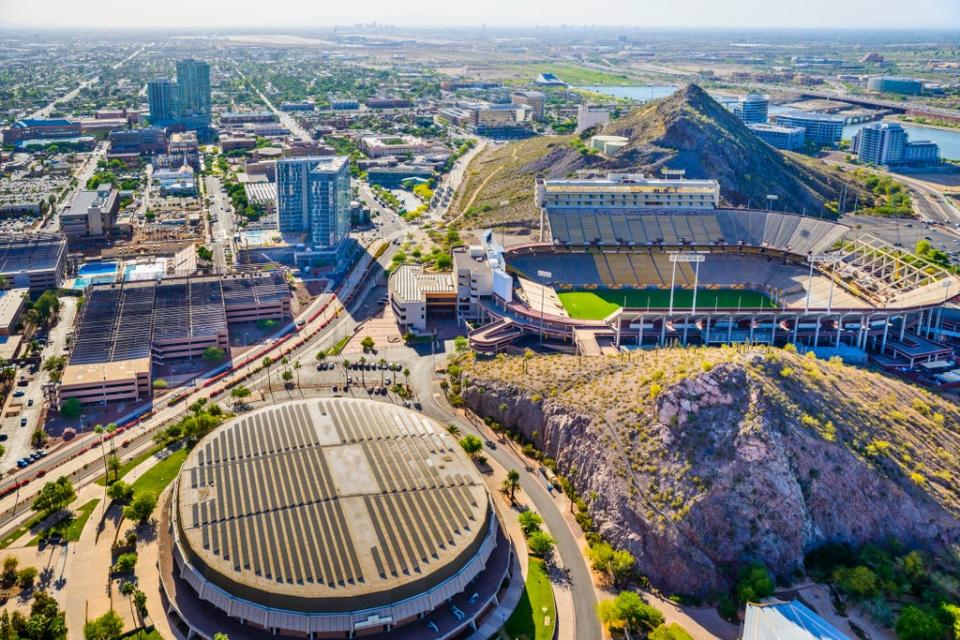 View of Tempe, Arizona. Showing ASU Arizona State University campus with Sun Devil Football Stadium (Getty Images)