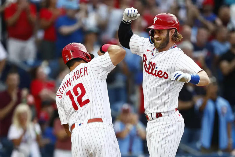 費城費城人靠著哈波（Bryce Harper）、史瓦伯（Kyle Schwarber）相繼開轟。法新社