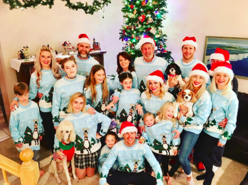 <p>Derek Hough shared a pic of his entire family (including sister Julianne) decked out in Santa caps and matching ugly Christmas sweaters courtesy of Ellen DeGeneres. “Merry Christmas everyone!” exclaimed the pro dancer. “And yes we are all wearing the @theellenshow ugly sweaters she gave us.” (Photo: <a rel="nofollow noopener" href="https://www.instagram.com/p/BOctYIRhZ1U/" target="_blank" data-ylk="slk:Instagram;elm:context_link;itc:0" class="link ">Instagram</a>) </p>