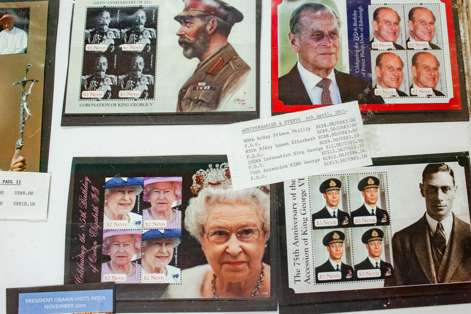 Stamps at the Nevis Philatelic Bureau in Nevis, an island in the Caribbean Sea<span class="copyright">Kacey Jeffers for TIME</span>