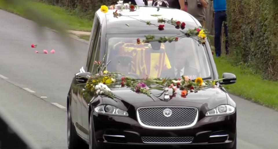 Queen Elizabeth II Funeral - hearse with flowers