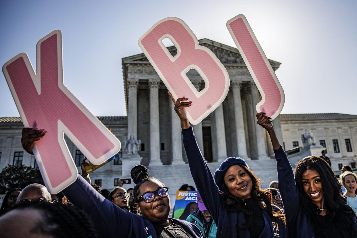 Image: Law students from Southern University Law Center traveled from Baton Rouge, La., to support Judge Ketanji Brown Jackson at a rally outside the U.S. Capitol on March 21, 2022. (Samuel Corum / Getty Images)