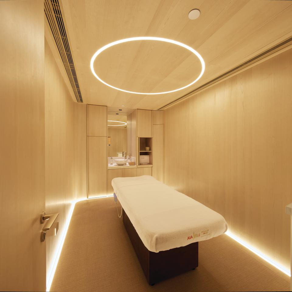 The treatment room of AIA Alta Wellness Haven offers wellness services, such as radiofrequency cupping and cryotherapy.