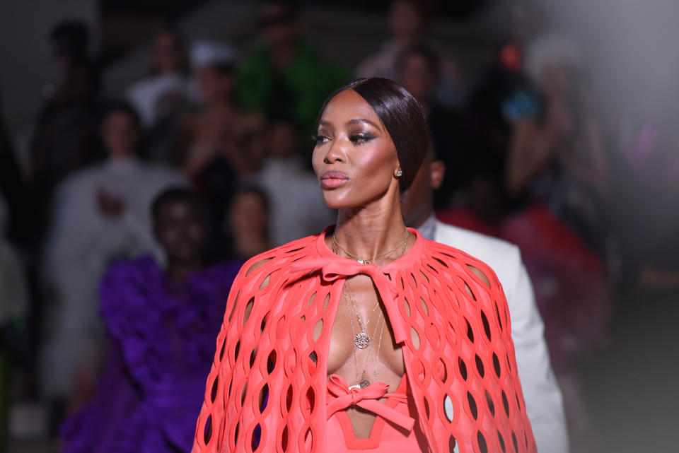 LONDON, ENGLAND - SEPTEMBER 14: Naomi Campbell walks the runway during the Fashion For Relief catwalk show London 2019 at The British Museum on September 14, 2019 in London, England. (Photo by Gareth Cattermole/Getty Images)