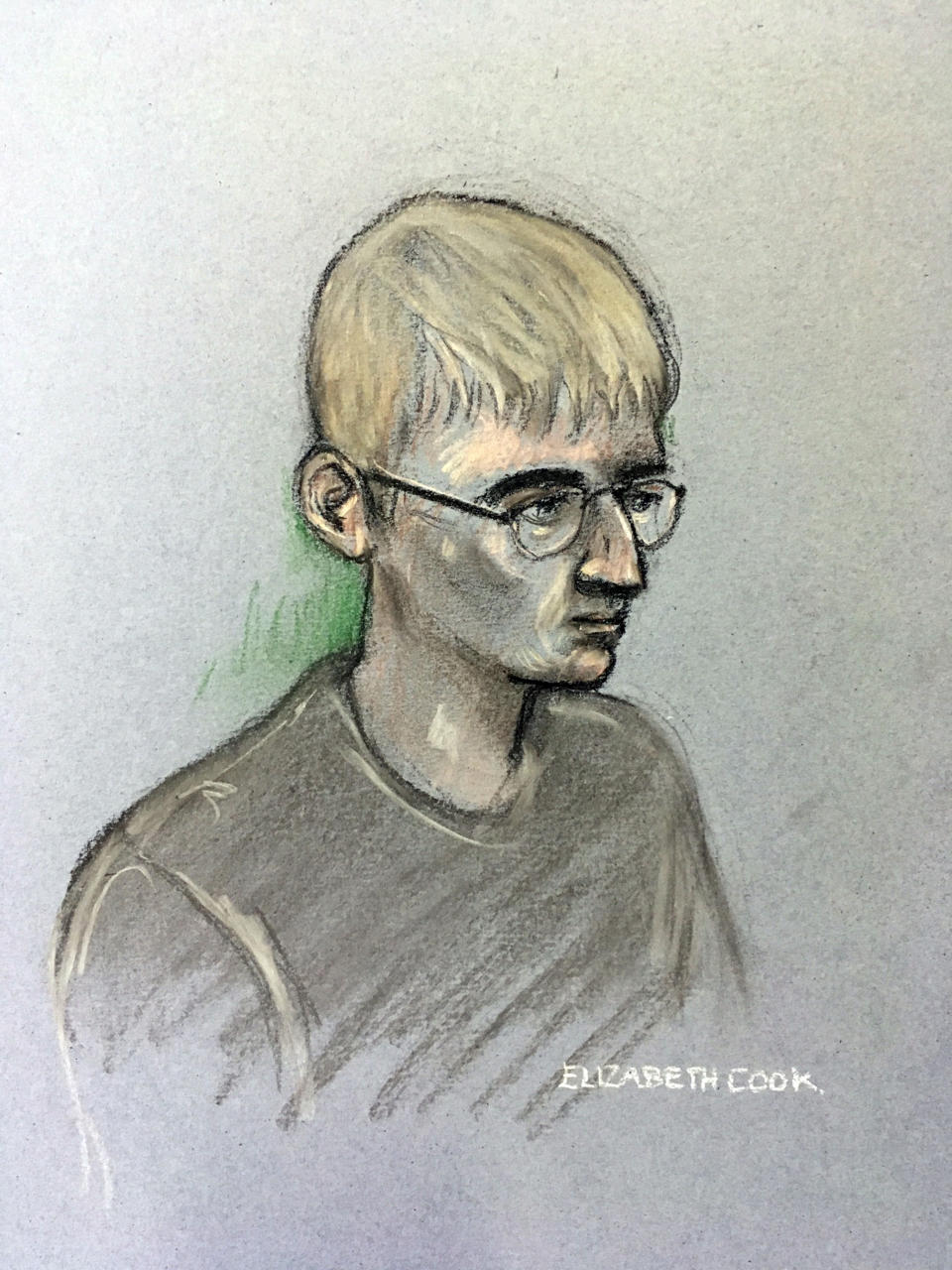 A court artist sketch of Thomas King who admitted plotting to steal a quad bike before the death of PC Andrew Harper. (PA/Elizabeth Cook)