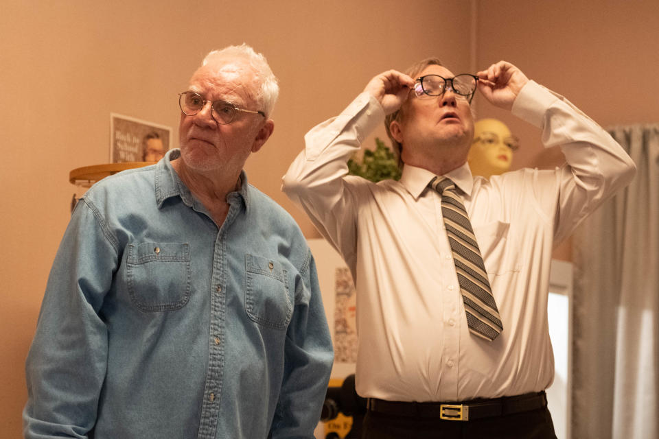Pop (Malcolm McDowell) and Mike Sr. (Mark Critch) in Season 3 of CBC's Son of a Critch 