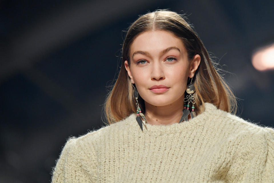 PARIS, FRANCE - FEBRUARY 27: (EDITORIAL USE ONLY) Gigi Hadid walks the runway during the Isabel Marant show as part of the Paris Fashion Week Womenswear Fall/Winter 2020/2021 on February 27, 2020 in Paris, France. (Photo by Stephane Cardinale - Corbis/Corbis via Getty Images)