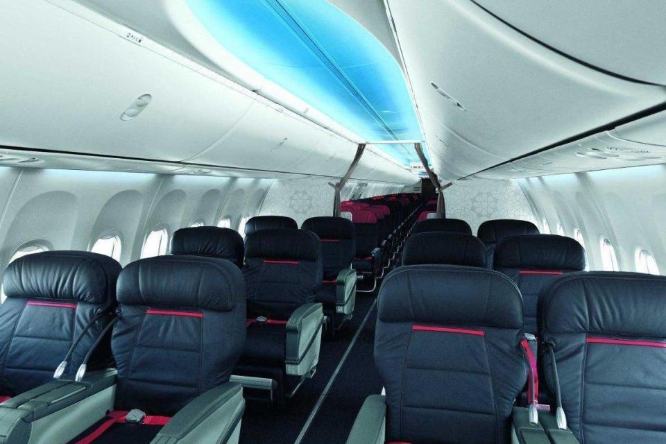 Some Boeing planes have ceiling panels lit with colour LEDs to make the aircraft look larger and brighter (Boeing)