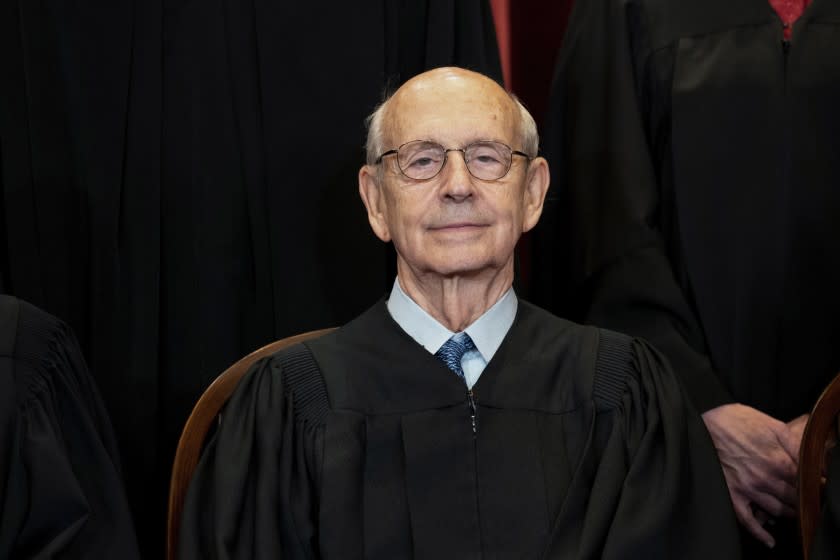 In this April 23, 2021, photo, Supreme Court Associate Justice Stephen Breyer sits during a group photo at the Supreme Court in Washington. (Erin Schaff/The New York Times via AP, Pool)