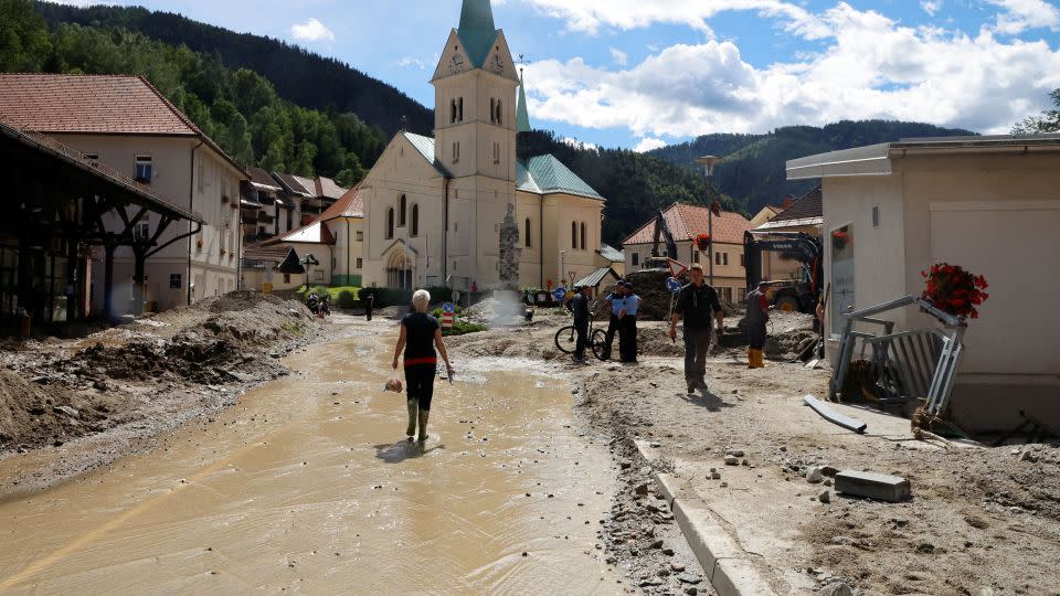 A view of the damage in the aftermath of floods in Crna na Koroskem, Slovenia, August 7. - Borut Zivulovic/Reuters