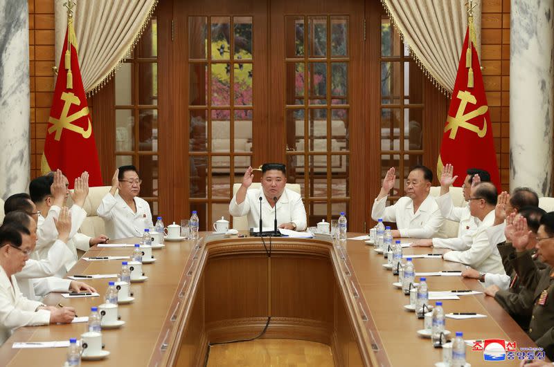 North Korean leader Kim Jong Un attends enlarged meeting of the Political Bureau of the 7th Central Committee of the Workers' Party of Korea (WPK), in Pyongyang