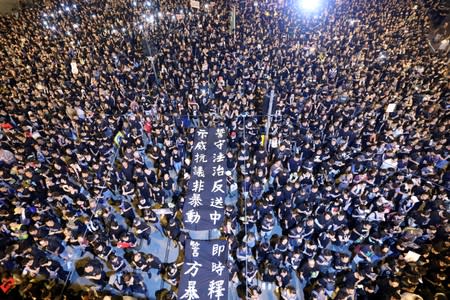 Demonstration demanding Hong Kong's leaders to step down and withdraw the extradition bill, in Hong Kong